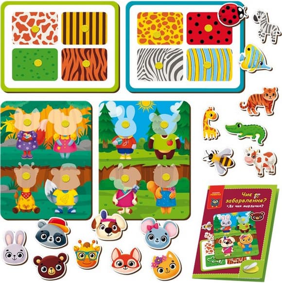 Дитяча розвиваюча іграшка "Чиє забарвлення? Де чия мордочка?" VT1310-06 з липучками
