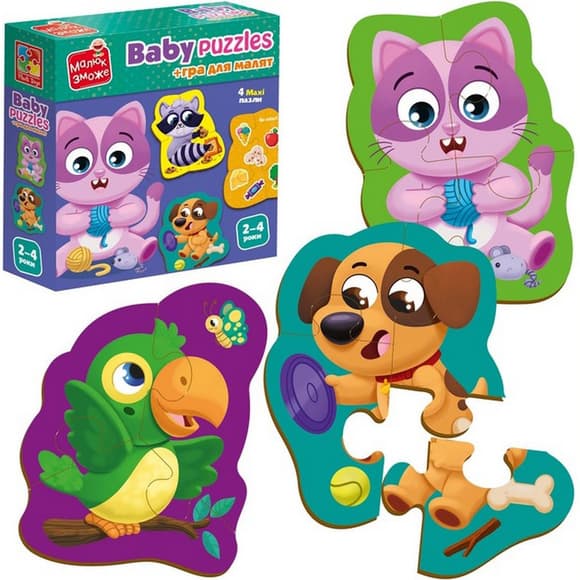 Дитячі розвивальні картонні пазли "Домашні улюбленці" VT1722-25 з грою