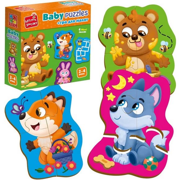 Детские развивающие картонные пазлы "Лесные звери" VT1722-26 с игрой