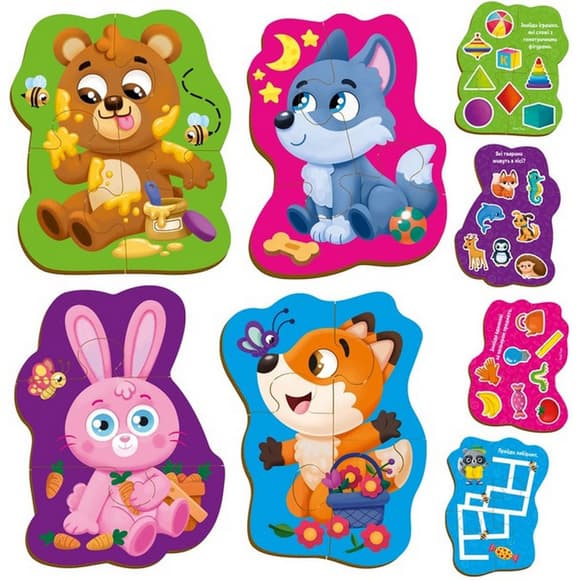 Детские развивающие картонные пазлы "Лесные звери" VT1722-26 с игрой