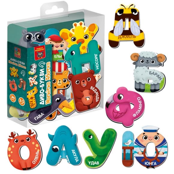 Дитяча розвиваюча магнітна гра "Диво-букви. Абетка" VT5411-18 34 магнита