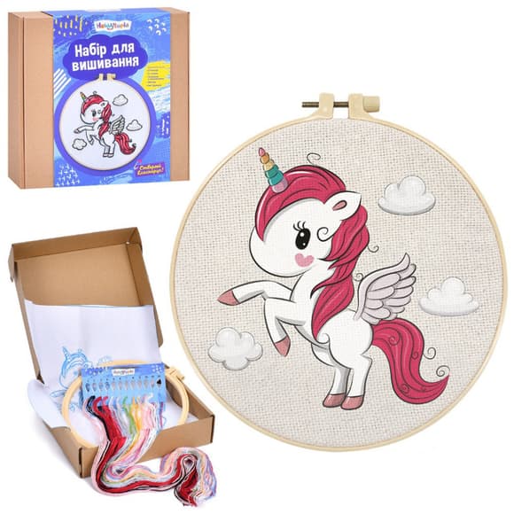 Детский набор для вышивания "Единорожка" DYEK1017 пяльце 20 см