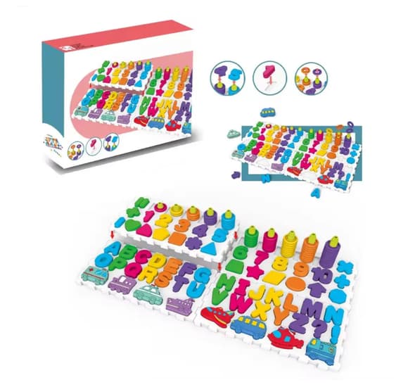 Розвиваюча гра "Логіка-вкладиш 4 в 1" DF80 цифри, букви, фігури, транспорт