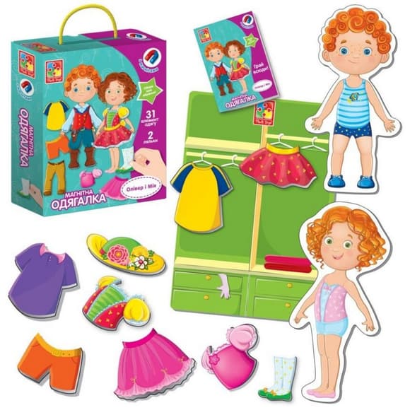Дитяча гра "Магн ітна Одягалка Олівер і Мія" VT3702-12, 2 ляльки, 31 магнітний елемент