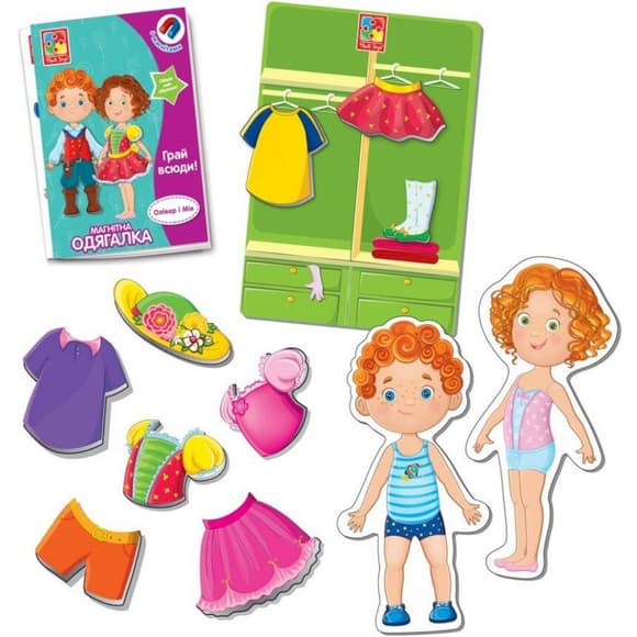 Дитяча гра "Магнітна Одягалка Олівер і Мія" VT3702-12, 2 ляльки, 31 магнітний елемент