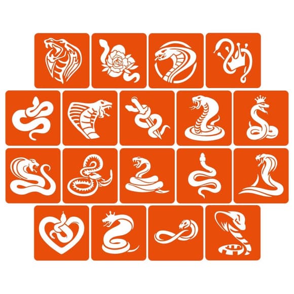 Набор трафаретов для биотату "Змеи" snakes_5x5_18_1, 5х5 см 18 простых трафаретов