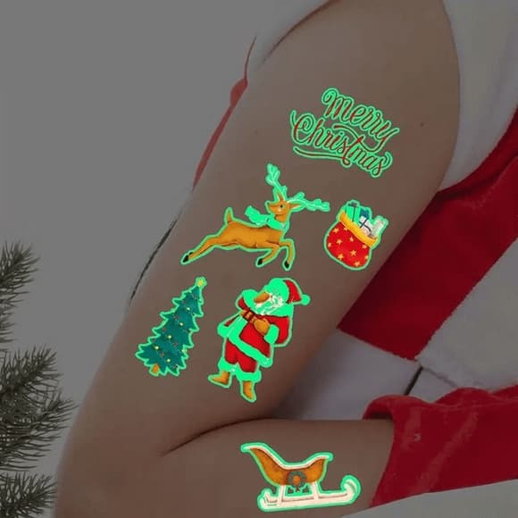 Набор временных тату "Рождество №2" kids-tatto-set10-2-christmass, светящиеся 12 х 7 см  
