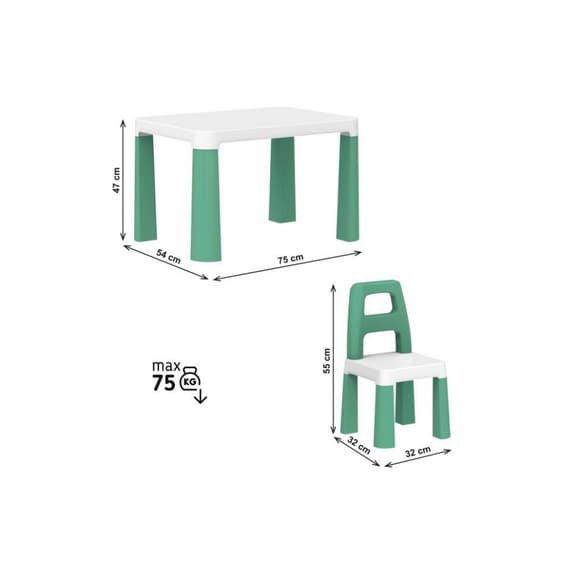 Детский стол с двумя стульями 0440TXK бело-зеленый