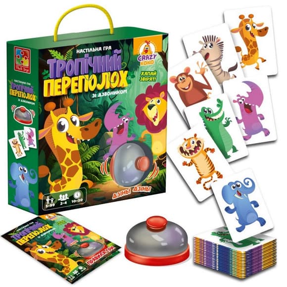 Настільна гра "Т ропічний переполох" VT8010-13, 50 карток, правила гри, 1 дзвіночок