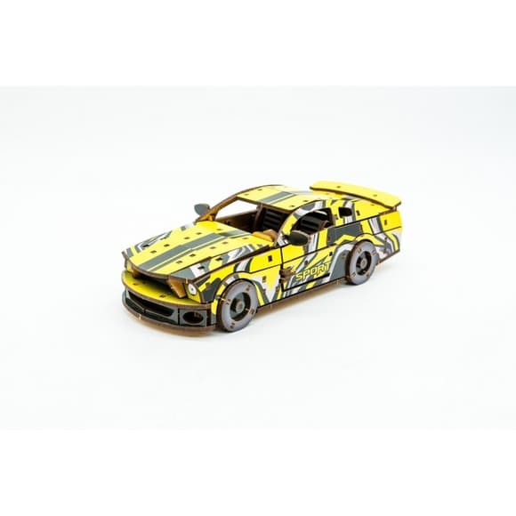 Дерев'яний 3D конструктор "Muscle car GT" Puz-00638, 162 деталі, жовтий                                                    