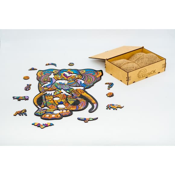 Фигурный деревянный пазл A3 "Индийский слон" PuzA3-03121, 132 детали