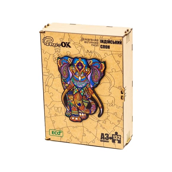 Фигурный деревянный пазл A3 "Индийский слон" PuzA3-03121, 132 детали