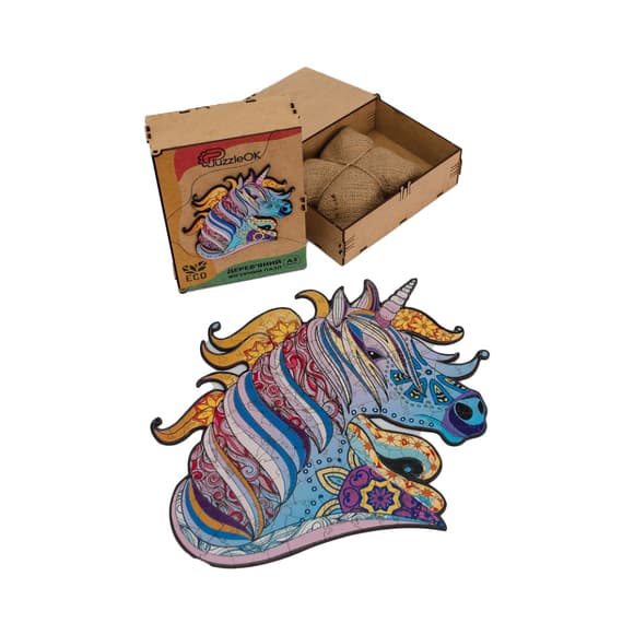 Фигурный деревянный пазл A3 "Сказочный единорог" PuzA3-03106, 148 деталей