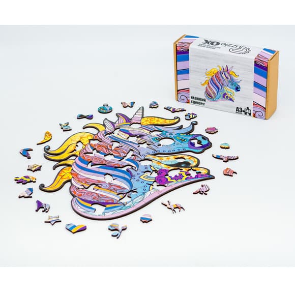 Фігурний дерев'яний пазл A3 "Казковий єдиноріг" PuzA3-00721, 148 елементів
