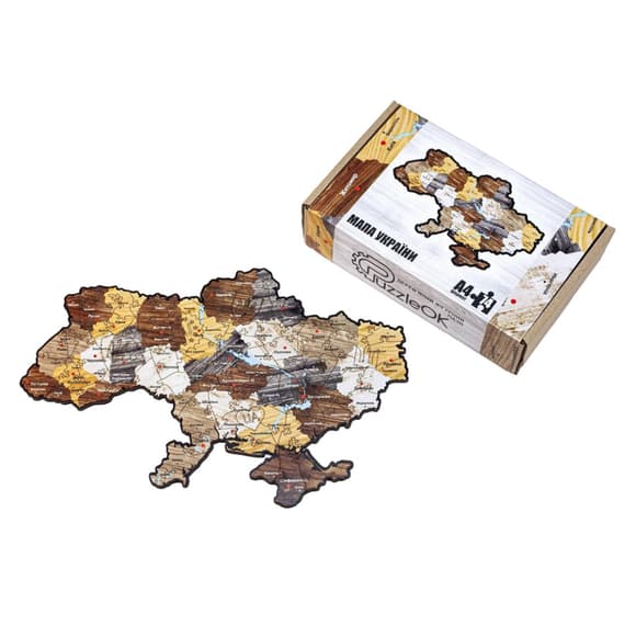 Фигурный деревянный пазл A3 "Карта Украины" PuzA3-01210, 122 элемента