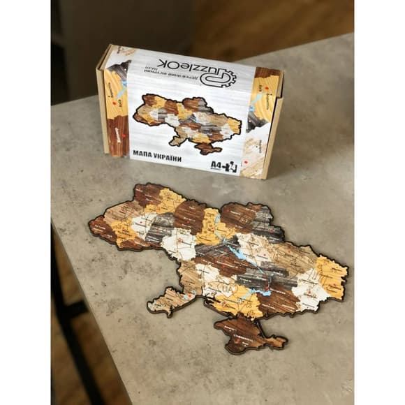 Фигурный деревянный пазл A3 "Карта Украины" PuzA3-01210, 122 элемента