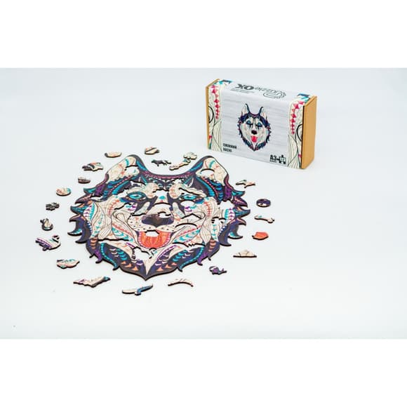 Фигурный деревянный пазл A3 "Снежный хаски" PuzA3-00902, 123 элемента