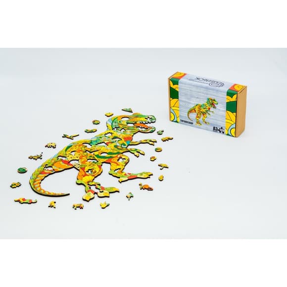 Фигурный деревянный пазл A3 "Тиранозавр Рекс" PuzA3-00718, 129 элементов