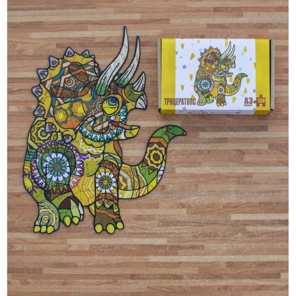 Фігурний дерев'яний пазл A3 "Трицератопс" PuzA3-00903, 130 елементів