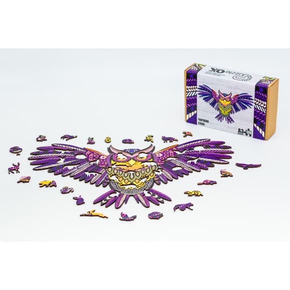 Фигурный деревянный пазл A3 "Волшебная сова" PuzA3-00723, 120 элементов