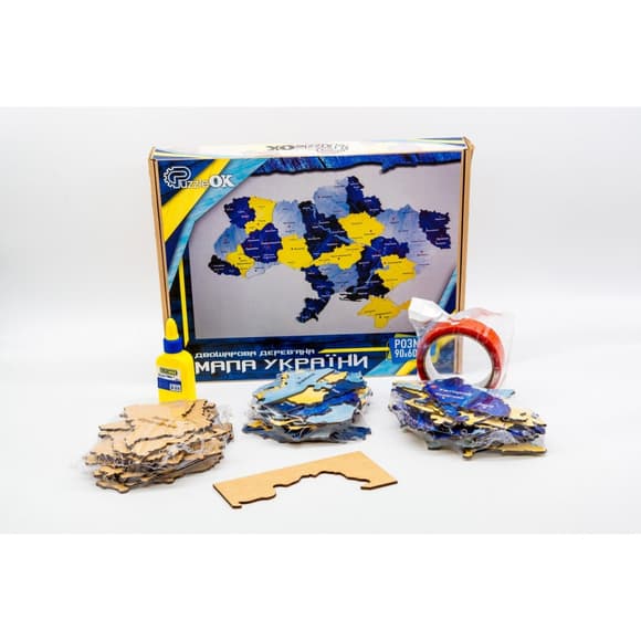 Дерев'яний пазл "Мапа України" Арт-60906 синьо-жовтий 60х90 см