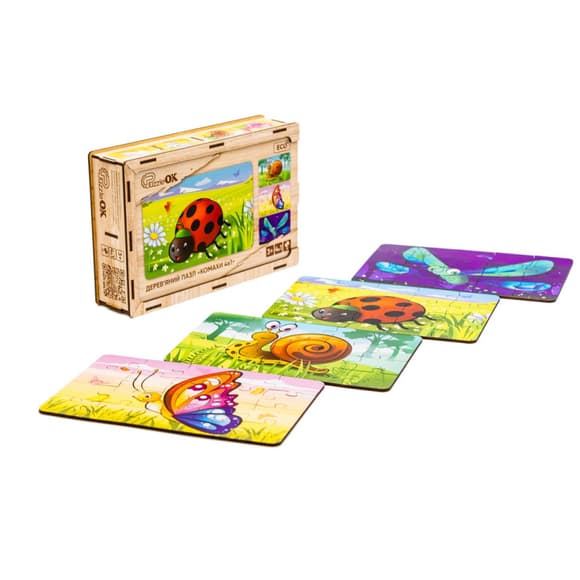 Дерев’яний дитячий пазл 4в1 "Комахи" Puz-59557, 80 елементів