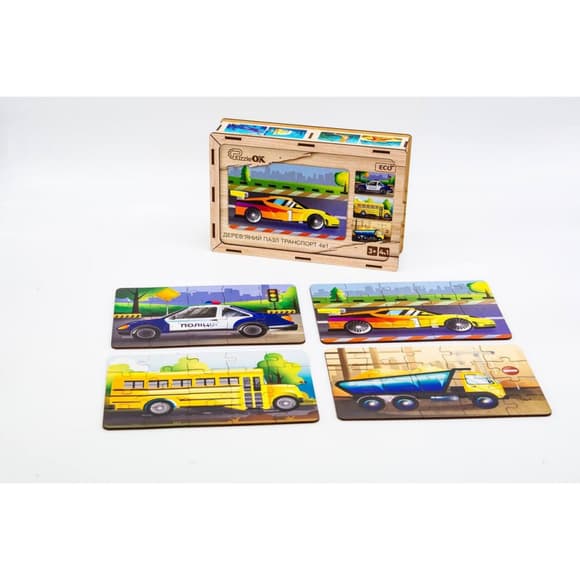 Дерев’яний дитячий пазл 4в1 "Транспорт" Puz-14785, 80 елементів
