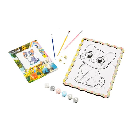 Картина по номерам "Котик" Puz-22945 формат А4 кисточка, краски, крепеж для стены