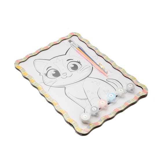 Картина по номерам "Котик" Puz-22945 формат А4 кисточка, краски, крепеж для стены