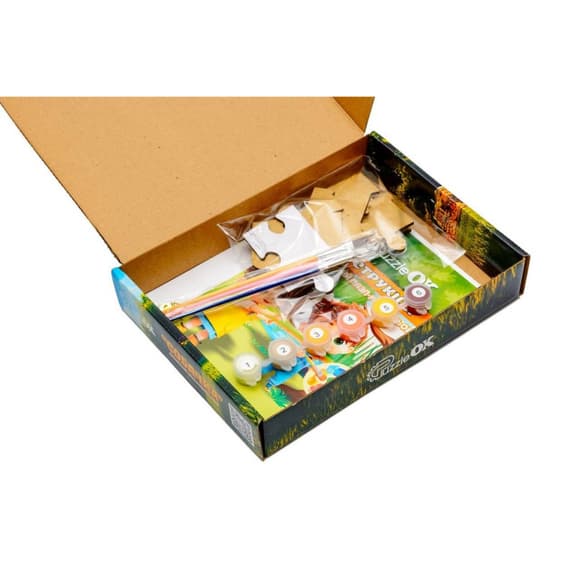 Деревянный пазл-раскраска А5 "Собачка" Puz-22940 кисточка, краски, клейкая пленка