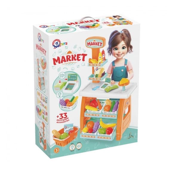 Игровой детский набор "Маркет" 0730TXK прилавок с полками, корзина, разные продукты