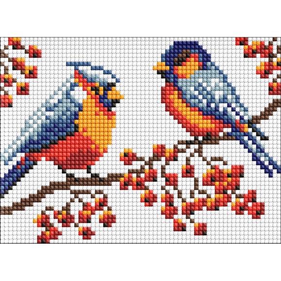 Алмазная мозаика без подрамника для детей "Красочные снегири" AMM1067, 15х20 см