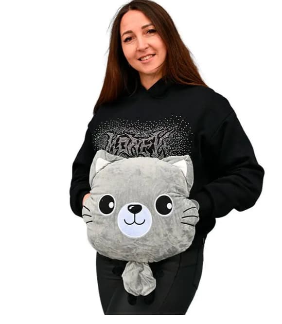 Дитяча м'яка іграшка "Кішечка" L1128(Grey) іграшка з пледом, розмір 40 см