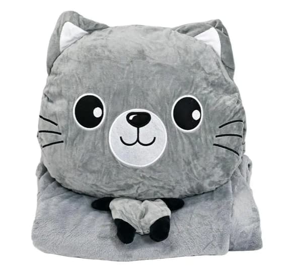 Дитяча м'яка іграшка "Кішечка" L1128(Grey) іграшка з пледом, розмір 40 см