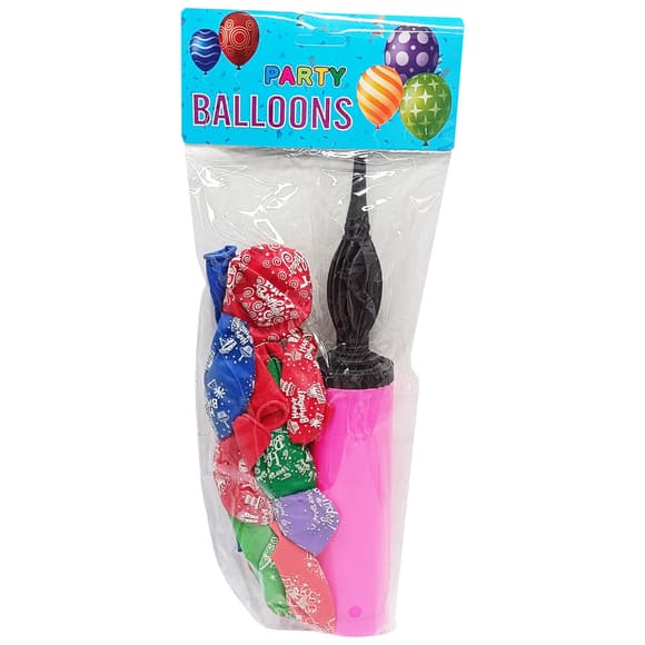 Воздушные шарики "Happy Birthday" MK 5482(Pink) 12 дюймов, 10 штук, 7 цветов, насос 27 см