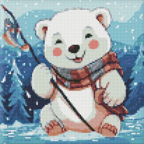 Алмазна мозаїка без підрамника "Зимова рибалка" AMC7785 з АВ стразами 30х30 см