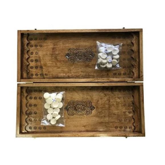 Нарди дерев'яні ручної роботи Backgammon 1 NR-5244, 32 фішки двох кольорів