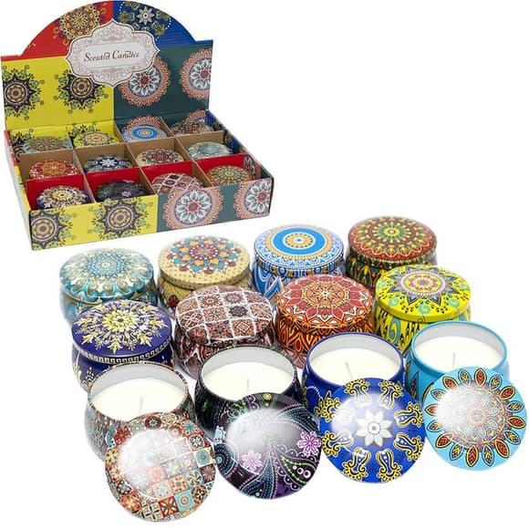 Ароматическая свеча "Орнамент" 8649O в железной баночке, в ассортименте