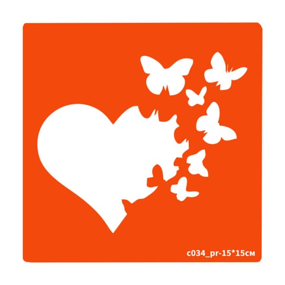 Трафарет для био-тату Сердечко c034_pr-15*15см, размер 15х15см