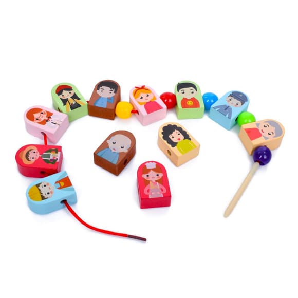 Деревянная игрушка шнуровка "Профессии" MD 0811-1, 12 бусинок