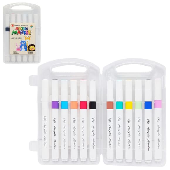 Набір акрилових маркерів A-911-12 у пластиковому боксі 12 кольорів