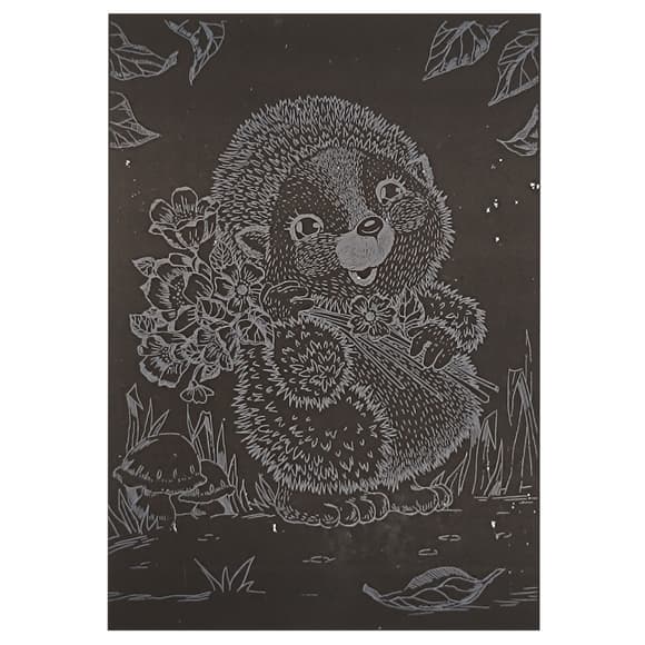 Гравюра А5 "Їжачок із квітами" ГрА5с-15 економ-варіант у пакеті 21 х 14,8 см