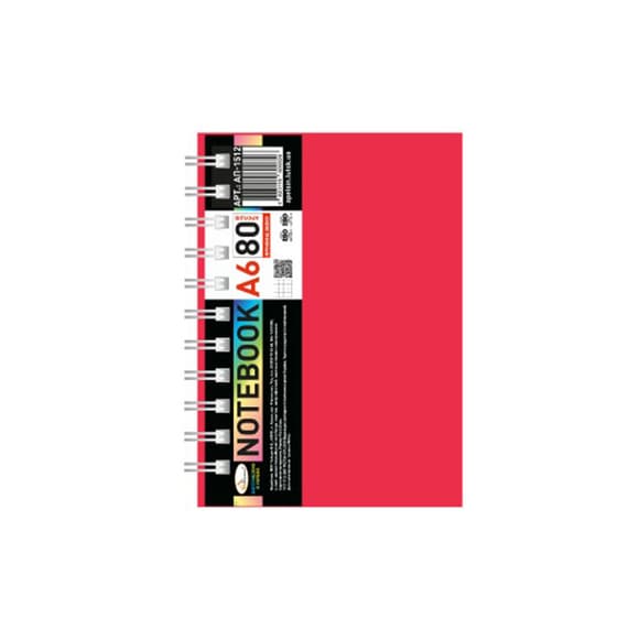 Блокнот А6 АП-1512(Red) 80 аркушів, пружина збоку
