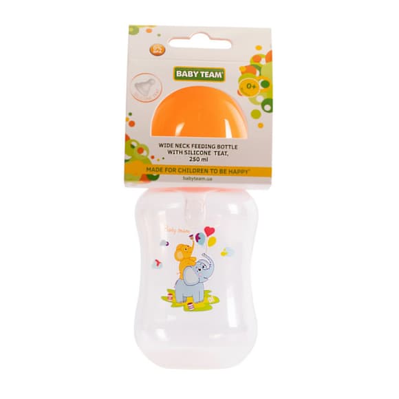 Пляшечка для годування з широким горлом та силіконовою соскою 1002 помаранчевий 250 мл