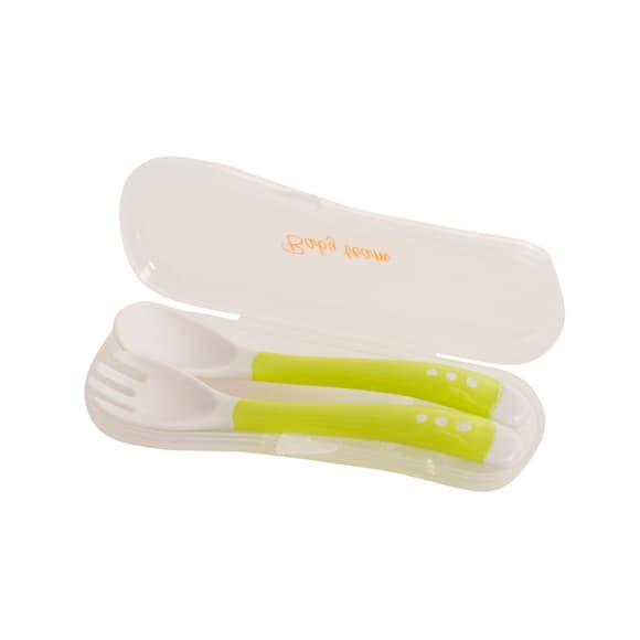 Дитячий набір для годування 6105_зелений (виделочка та ложечка) в футлярі                                                