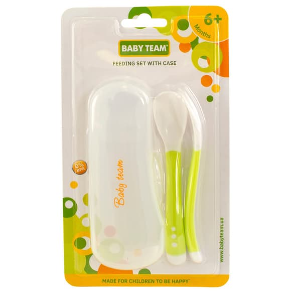 Дитячий набір для годування 6105_зелений (виделочка та ложечка) в футлярі                                                