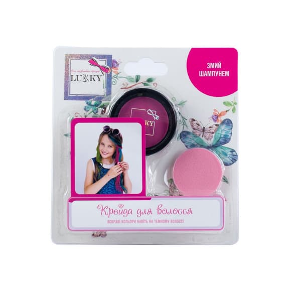 Дитяча пудрова крейда для волосся T11917 зі спонжем, рожевий