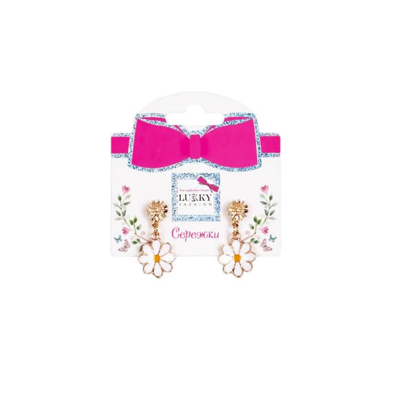 Дитячі сережки "Fashion ромашки" T24626 біло-жовтий