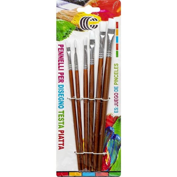 Набор кисточек плоских 1006 нейлоновый, белых 6 штук