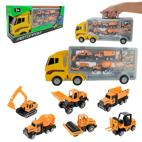 Детский трейлер с машинками PS006-4 в наборе 6 машинок